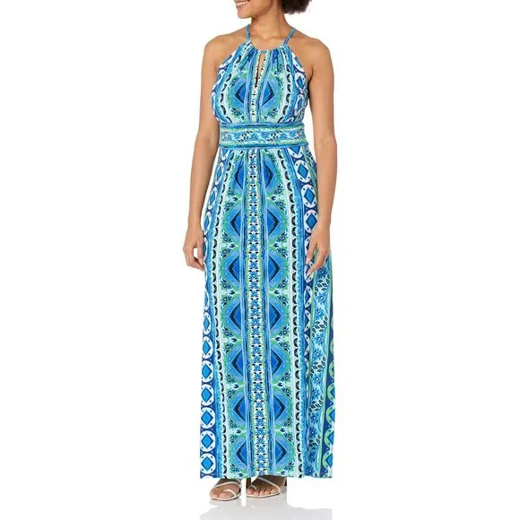 London Times Women's Halter Neckline Signature Morris Maxi Dress Vacation  Occas - www.sanvalentin.cl